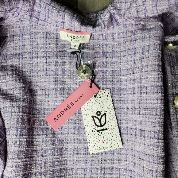 NWT Andree by Unit Boutique Cotton Shacket Size Medium Purple Plaid Tweed Jacket - Picture 7 of 17